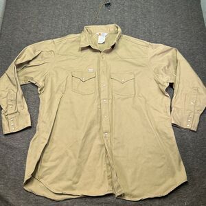 Vintage Carhartt SU009 Mens XXL 20x36 Work Shirt Pearl Snap USA Khaki Western